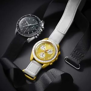 Paslanmaz Çelik Moonswatch Biyoseramik Planet Moon Men's Watches Tam Fonksiyon Kronograf Tasarımcı Merkür Lüks İzle Bilek saatleri