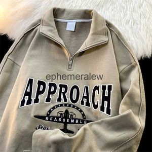 Men's Hoodies Sweatshirts Tracksuits Streetwear Letter Print Brown Pullover Kawaii Clothes Harajuku Loose Preppy Style Polo Collar Sweatshirtsephemeralew