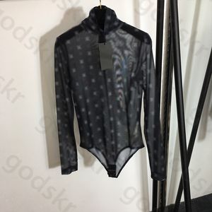 Tryck mesh skjorta kvinnans sommar andningsbara gasbindblus designer långärmad basskjorta leotard kvinnor