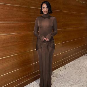 Casual Dresses French Sales Of Solid Color Autumn And Winter High-neck Long Sleeve Fashion Splicing Strap Slim-fit Dress Woman