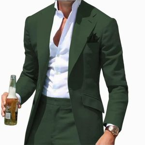 Colarinho masculino ternos fino ajuste entalhado verde terno dos homens blazers jaquetas calças 2 peça formal causal negócios casamento noivo wear 240117