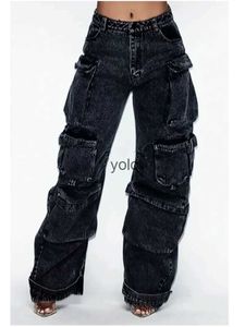 Kvinnors jeans 2023 Ny y2k retro hög midja jeans kvinnors mode street harajuku lös casual multi-pocket raka brett ben byxor kvinnoolq