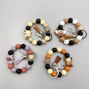 2024 Cartoon Kaola Niu Boutique Wooden Bead Tassel Keychain Bracelet