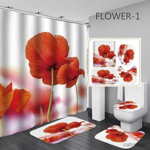 Shower Curtains 3D Print Flowers Bath Curtain Waterproof Fabric Romantic Red Rosehower Curtain Love Heart for Valentine's Day Bathroom Decor