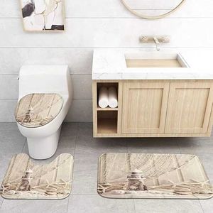 Shower Curtains Beach Beige Fabric Shower Curtains Lighthouse Starfish with Non-Slip Rug Toilet Cover and Bath Pad Bathroom Decor Set With s