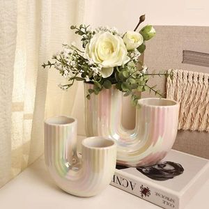 花瓶カラフルなU字型セラミック花瓶植木鉢装飾的な花アレンジメントデスク装飾磁器モダンな家の装飾
