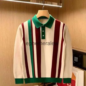 رجال Polos Fashion Color Stripe Tops Ice Silk Spring Autumn Knitting Polo Shirt Men Dasual Turn-Down Twlar Buttontting T-Shirtsepheralew