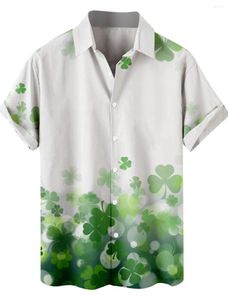 Mäns avslappnade skjortor Summertröja för män Happy St.Patrick's Day Graphic 3D Print Green Clover Lapel Short Sleeve Festival Party Hawaii