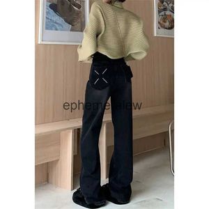 Women's Jeans Large size Prokets straight Jeans Design Sense female autumn and winter new loose wide-leg trousers mopping pants trendyephemeralew