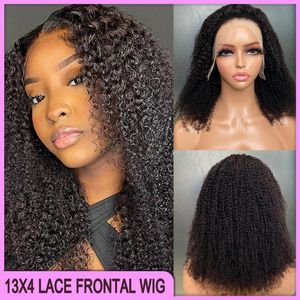 Top Quality Peruvian Indian Brazilian Natural Black Color 100% Raw Virgin Remy Human Hair 4b Kinky Curly 13x4 Transparent Lace Frontal Bob Wig