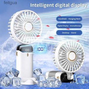 Electric Fans Portable Neck Fan 5000mAh Rechargeble Electric Fan For Camping Mini Wireless Handle Ventilador With LCD Display YQ240118