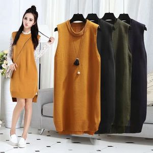 Waistcoats 2022 Autumn Winter Sticked tröja klänning Kvinnor Vest Dress Women Long Vest Female Jumper Ladies Oneck Pullovers Female Outerwear