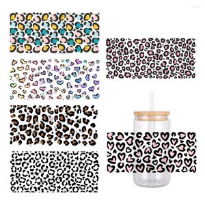 Present Wrap Leopard Printed Design Mönster UV DTF Transfer Sticker Waterproof Transfers Decals för 16oz Glass Cup -klistermärken