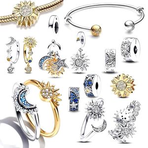 S Sier Plating Two Sun And Moon Series Charm Pendant Charms Bead Ring Earings Fit Original Bracelet DIY Women Jewelry