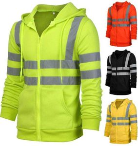 MENS HI ​​VIS VIZ Synlighet Huva Sweatshirt Safety Work Jacket Coat Zip Outwear X06213371125