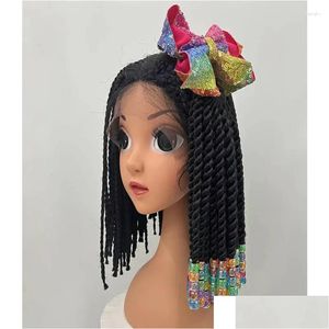 Hair Accessories Kids Braided Ponytail With Pink Beads And Sequin Bow Decoration For Baby Girl Neat Cornrows Drop Delivery Maternity Dh0Yl