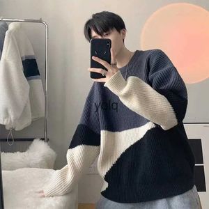 Men's Sweaters Matta Style Patchwork Men's Sweater Sleeves Sweaters for Men Ins All Match Sweater Men's Clothing Pullovers O-Neck Loose Longyolq