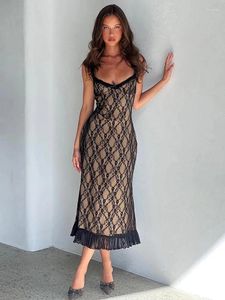 Women Socks Townlike Ruffles Lace Slim Bodycon Dress Spaghetti Strap 2024 Summer Backless Midi Long Nightclub Sexy Party Dresses