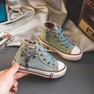 Boy Shoes Spring 2023 Trendy Children Denim Canvas Shoe Girl Board Shoes Kindergarten Indoor Sneaker for Boy Kid Zapatillas 240117