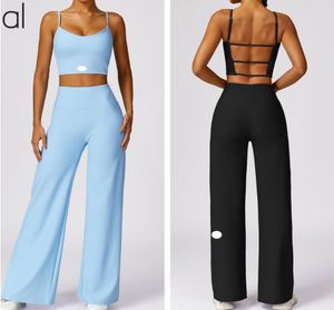 AL-0058 Threaded Back Yoga Vest Quick-Drying Running Fitness Coat High Waist Casual Pants Female Joker Wearing Straight Wide-Leg Pants Yoga Suit