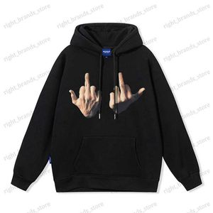 Herrtröjor tröjor Nytt långfingret tryckt bomulls hoodies Spring Autumn Men Kvinnor Tröja Långärmad jumper Y2K -kläder Lossa hoodie Streetwear T240118