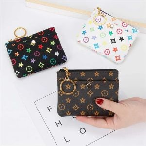 Portafoglio con cerniera di design classico Portamonete in pelle PU portachiavi anello piccolo Portamonete formato mini borsa porta carte di credito tasca zaino BJ