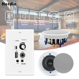 Högtalare Herdio 6.5 tum i takhögtalare 320W 2way Flush Mount med Bluetooth Wall Mount Amplifier Mottagare för hemmabundrum