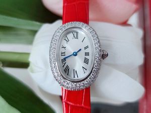 Novo relógio feminino 26mm banheira ponteiro de aço azul caso número romano com diamante clássico bagnole relógio de couro de luxo feminino pulseira relógio de diamante