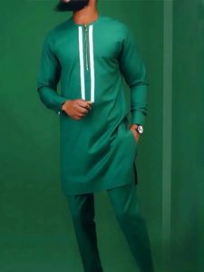 Moda de estilo étnico da moda do Oriente Médio Camisa de manga longa masculina de duas peças do traje casual masculino vetements hommes coágulo 240117