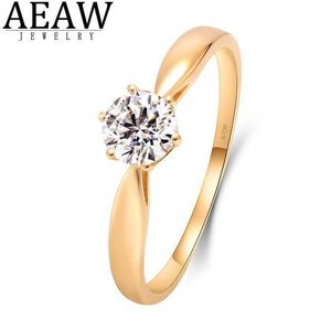 Кольца AEAW, желтое золото 14 карат, DEF VS 0,5 карата, круглые кольца с бриллиантами CVD HPHT Lab для женщин, подарок на годовщину свадьбы, ювелирные украшения J240118