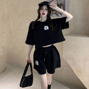 Fried Street Casual Sports Suits Women Summer Short T-shirt Tops Wide Legs Shorts Fashion Running Two Piece Sets Womens Clothing