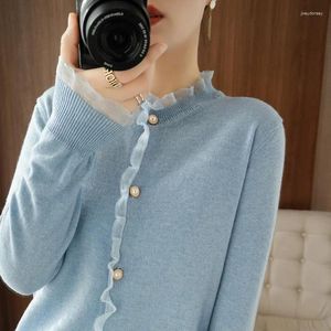 Women's Knits Pure Wool Cardigan Ladies Knitted Full Sleeves 0-neck Fashion High-end Coat Cashmere Sweater Spring And Autumn Style