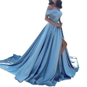 Formal dresses for women Off Shoulder High Slit Elegant Floor Length Fashion Dress for Wedding party wear Blue xxxxxl 240117