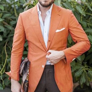 メンズスーツ2024夏のオレンジ色のオレンジ色の男性ブレザーウェディングパーティーディナーのための灰色のズボン