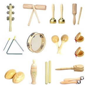 Toddlers Music Toys Set Castanet Sand Hammer Tambourine Triangle Double Ringer Orff Percussion Instrument Sets Montessori 240117