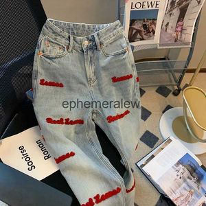 Women's Jeans American ins vintage high street letter embroidered jeans women fashion design loose straight wide leg mops 2023 newephemeralew