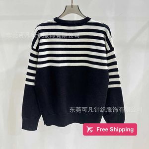 Designer Women's Sweaters Autumn and Winter Round Neck Stripe Contrast Knitted Sweater Women's Loose and Lazy Top New HBGP