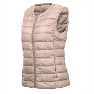 Parkas Oneck Solid Thin Quilted Down Vest Women Korean Fashion Sleeveless Jackets 2022 Autumn Winter