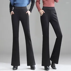 Women's Pants Winter Elegant OL Flare Skinny High Waist Office Clothing Ladies Trousers Women Flared Thick Work Wear Black