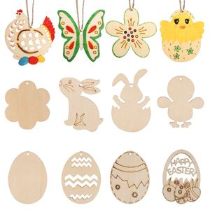 Wooden crafts Easter decoration Halloween eggs DIY blank board children's painted graffiti wooden small pendant P233