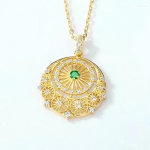 Pendants Natural Emerald Necklace S925 Sterling Silver 10k Gold Plated White Zircon Stone Ferris Wheel Pendant Necklaces Women