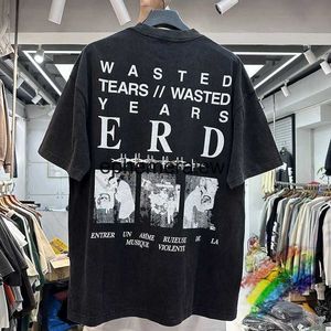 メンズTシャツヴィンテージウォッシュエルドTシャツメンメンヒップホップTシャツトップストリートウェア