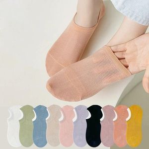 Mulheres meias de meias da moda Slippers femininos de verão Candy Color algodão Mesh respirável para fino invisível sem show anti-deslizamento