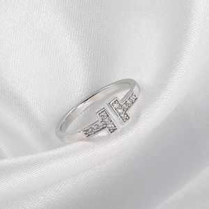 Double T Ring Light Luxury Seiko High Sense Fashion Simple Flash Diamond Contrast Delicate Open Gold pekfinger Ringpar