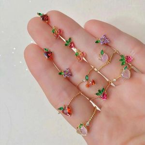 Anéis de cluster 2024 primavera moda mulheres dedo jóias cor de ouro deliciosa maçã graça cereja morango anel de frutas