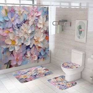 Shower Curtains Art Oil Painting Flowers Printhower Curtain for Bathroom Decoration Flower Bath Mat Toilet Lid Cover Rugs Carpet