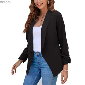 Abiti da donna Blazer Estate Blazer neri Donna 2022 Donna Office Lady Nove quarti Blazer Punto aperto Donna Cappotti slim Femme Ladies Dentellato TopL240118