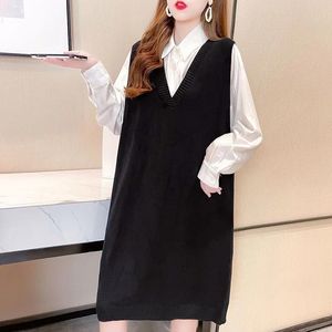 Parkas 2021 Autumn Winterkläder stickad tröja klänning Kvinnor Vest Dress Women Lose Vest Dams Pullovers Female Outerwear Pull Femme