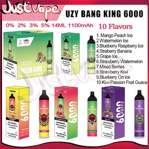 UZY Bang King 6000 Puff Disposable E Cigarettes Mesh Coil 14ml Pod 1100 mAh Battery Electronic Cigs Puff 6K 0% 2% 3% 5% 10 flavors Vape Pen Retail