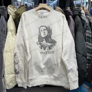 Męskie bluzy bluzy Vintage Saint Michael okrągły Swater Graffiti Hip Hop postać druk luźne mężczyźni kobiety 1 1 Wysokiej jakości pulovery T240118